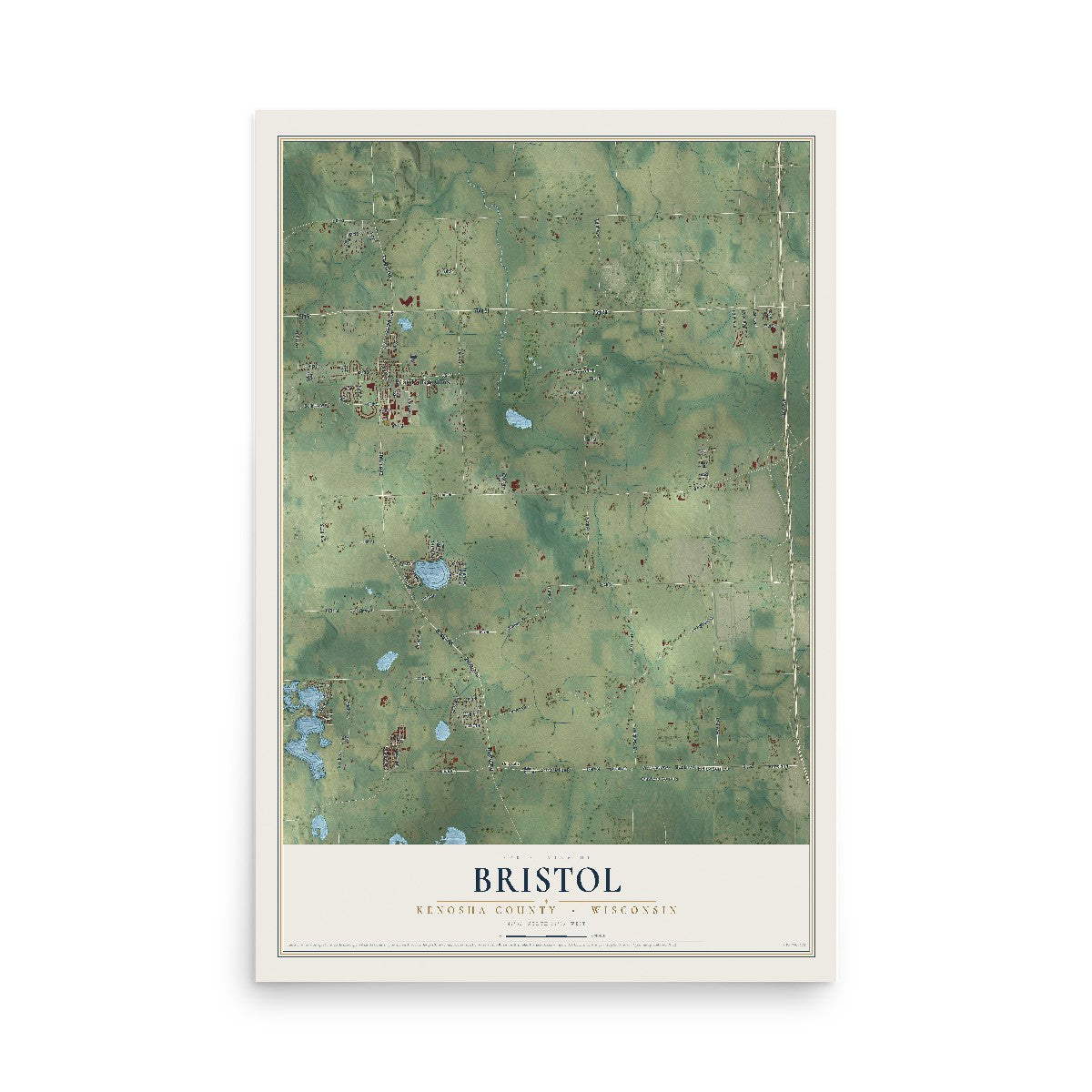 Map of Bristol, Kenosha County, Wisconsin, 12 x 18 inch unframed archival matte print