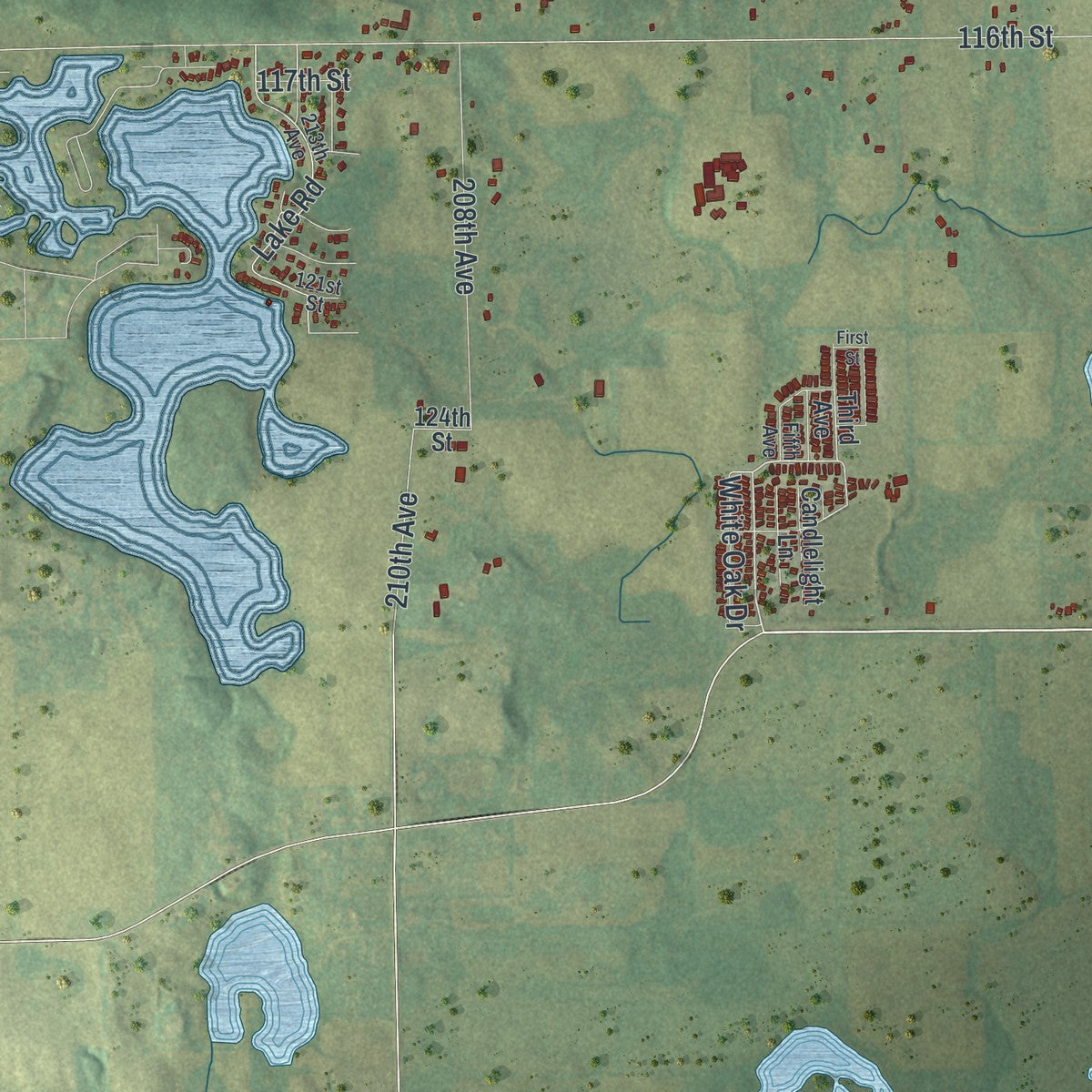 Second close-up of the map of Bristol, Kenosha County, Wisconsin print showing more streets and buildings