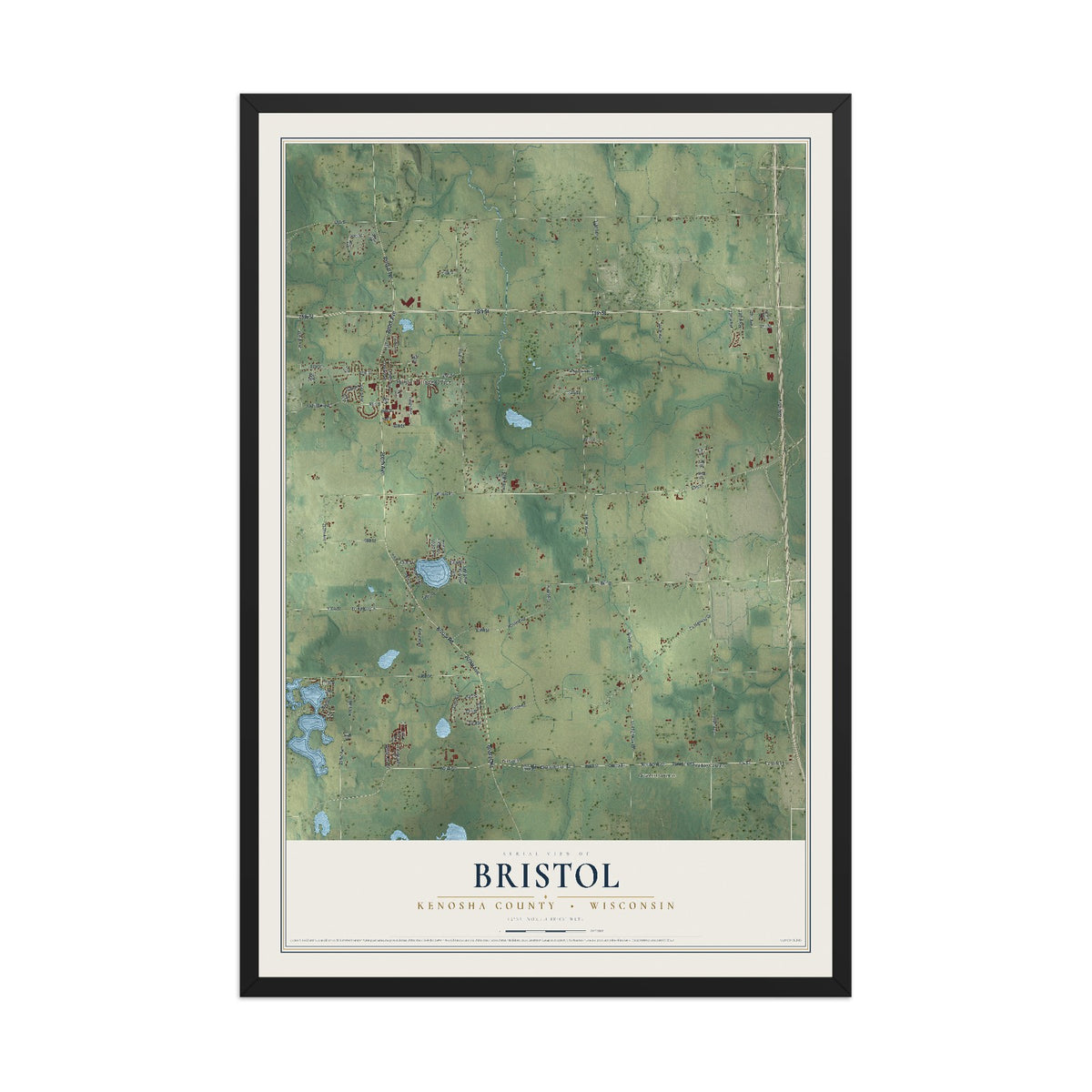 Map of Bristol, Kenosha County, Wisconsin, 12 x 18 inch print in a black wood frame