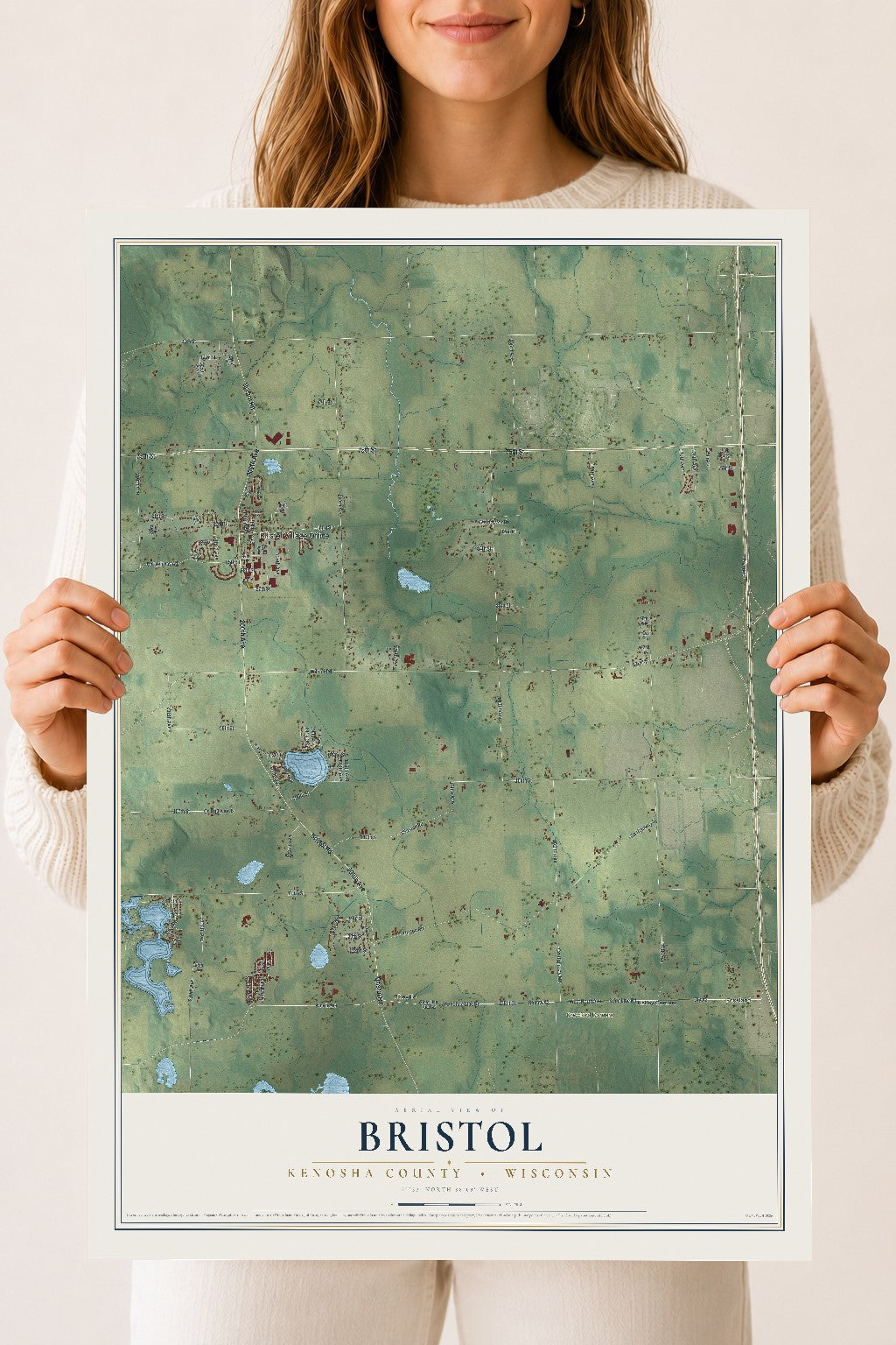 Map of Bristol, Kenosha County, Wisconsin, 18 x 24 inch unframed archival matte print