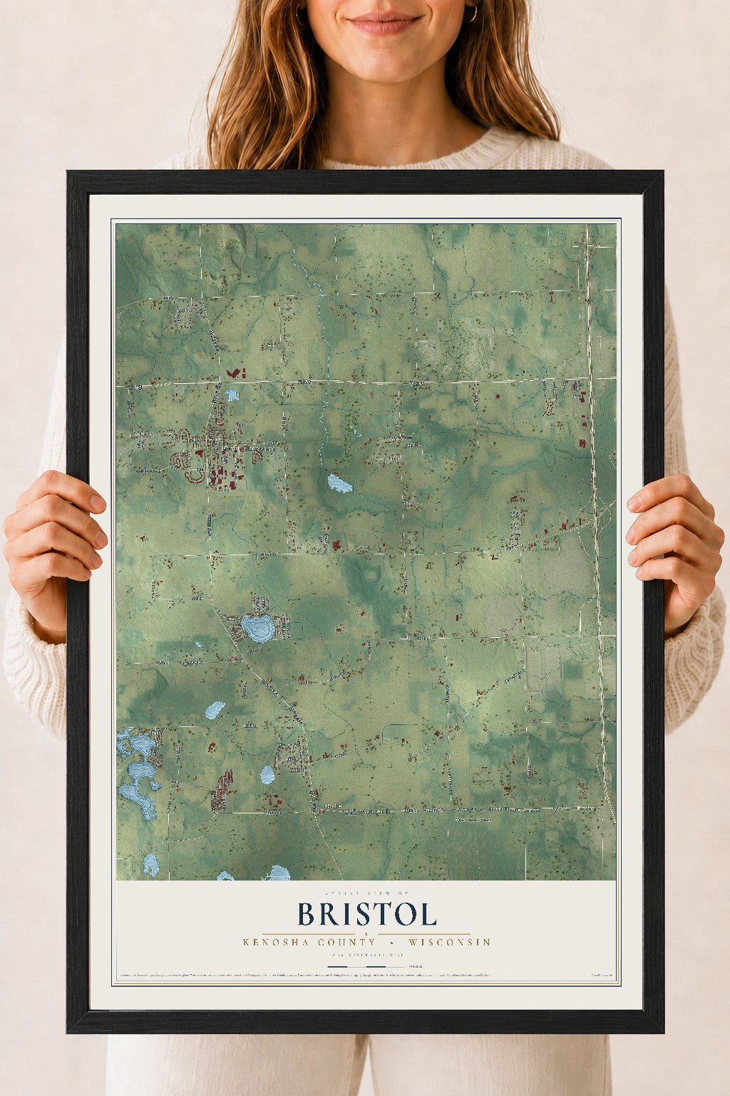 Map of Bristol, Kenosha County, Wisconsin, 18 x 24 inch print in a black wood frame