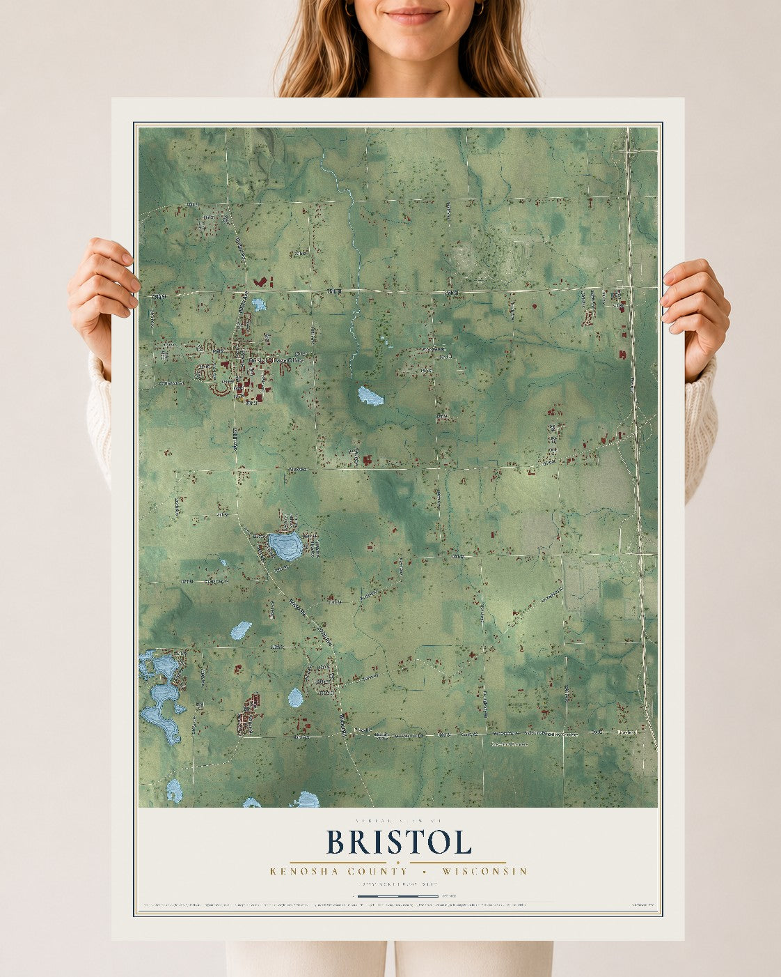 Map of Bristol, Kenosha County, Wisconsin, 24 x 36 inch unframed archival matte print