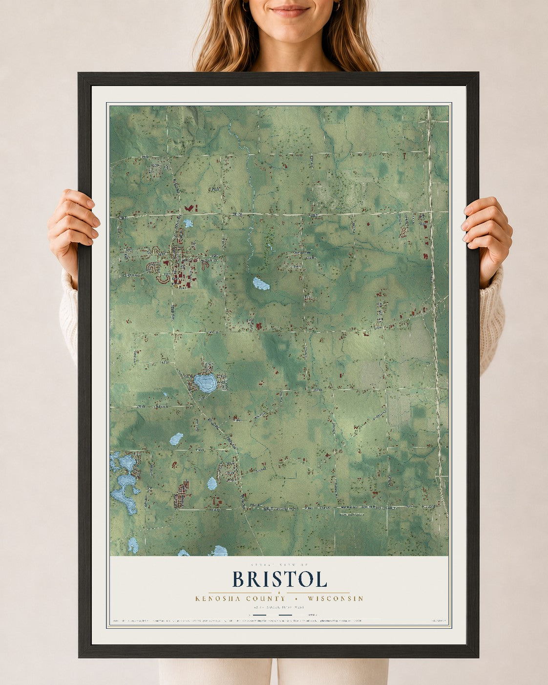 Map of Bristol, Kenosha County, Wisconsin, 24 x 36 inch print in a black wood frame