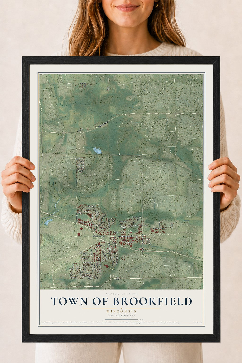 Map of the Town of Brookfield, Wisconsin, 18 x 24 inch print in a black wood frame