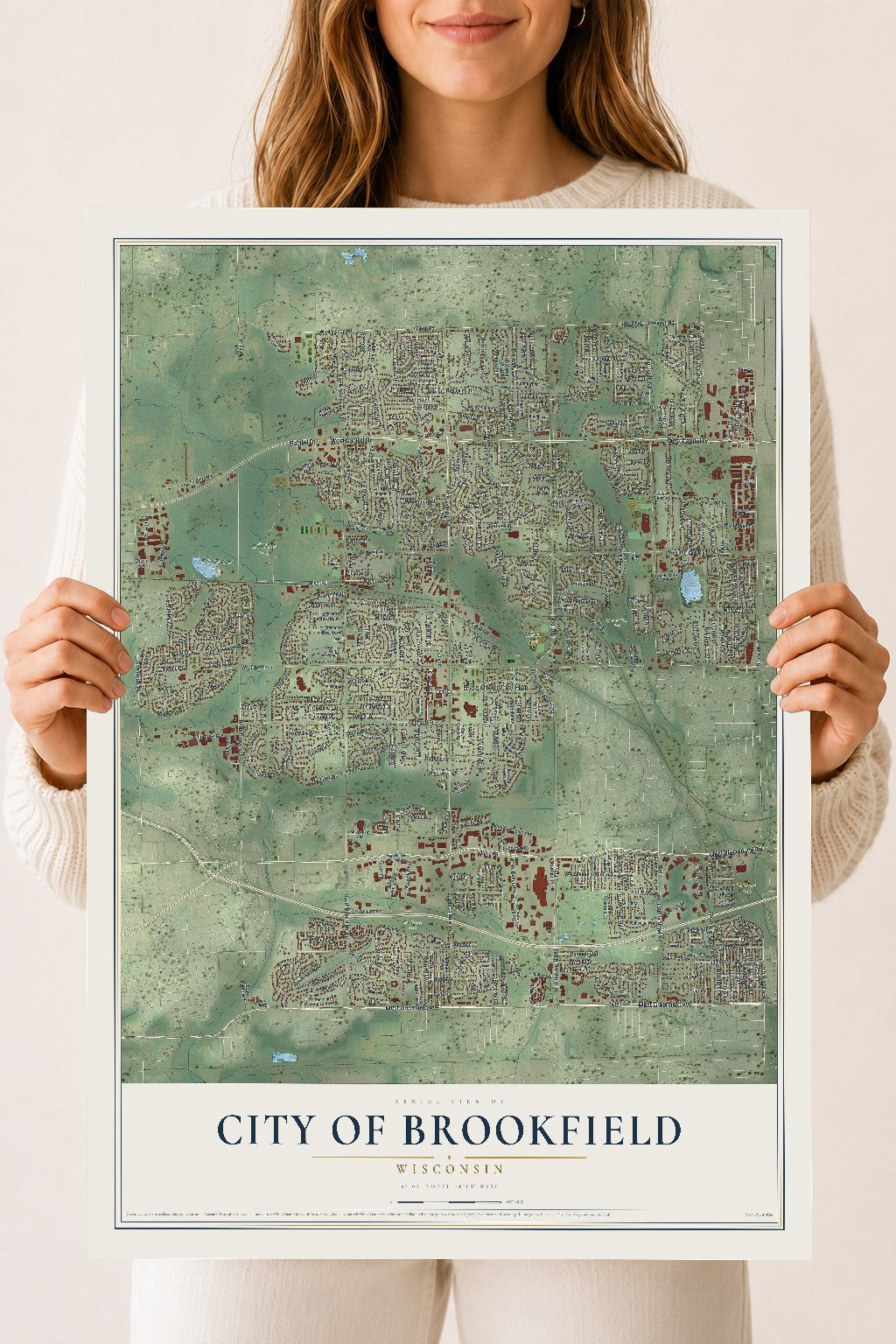 Map of Brookfield, Wisconsin, 18 x 24 inch unframed archival matte print