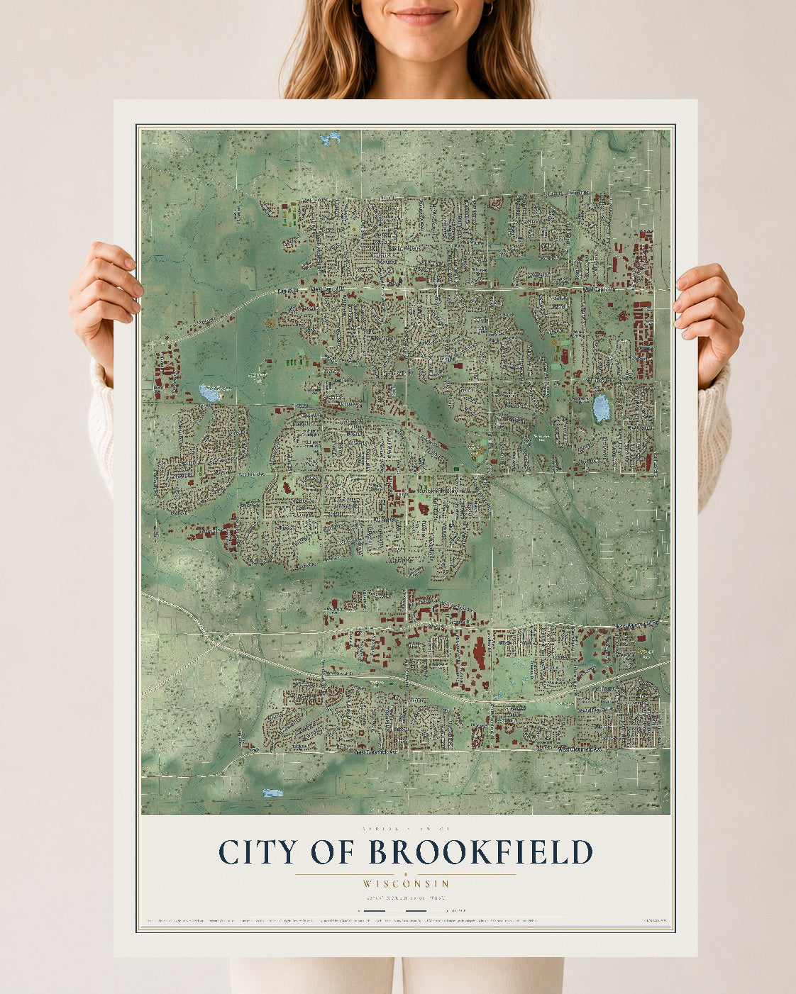 Map of Brookfield, Wisconsin, 24 x 36 inch unframed archival matte print