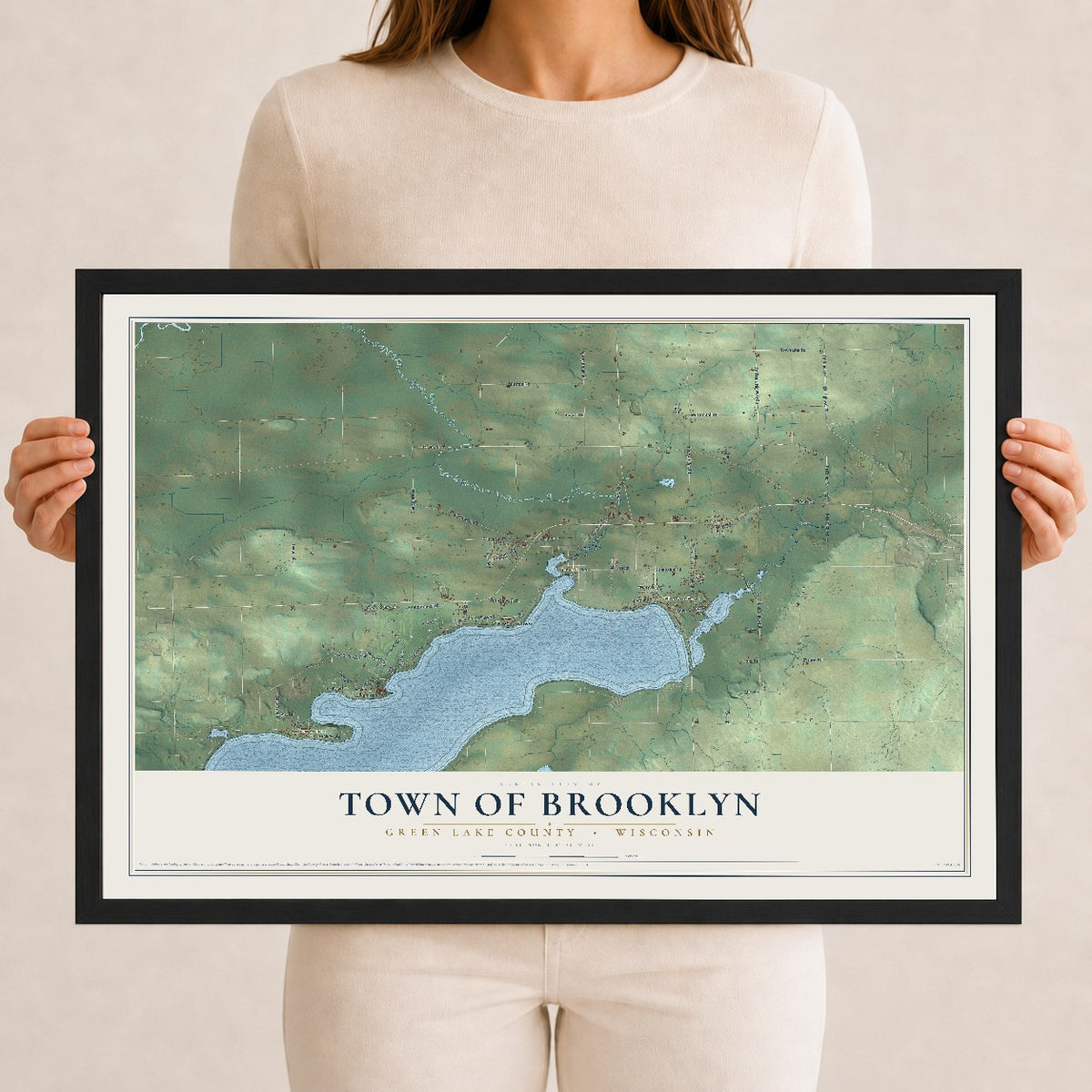 Map of the Town of Brooklyn, Green Lake County, Wisconsin, 12 x 18 inch print in a black wood frame