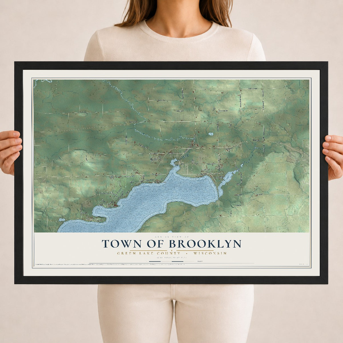 Map of the Town of Brooklyn, Green Lake County, Wisconsin, 18 x 24 inch print in a black wood frame