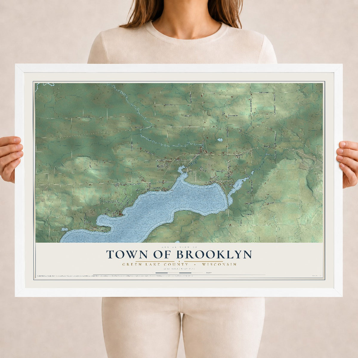 Map of the Town of Brooklyn, Green Lake County, Wisconsin, 18 x 24 inch print in a white wood frame