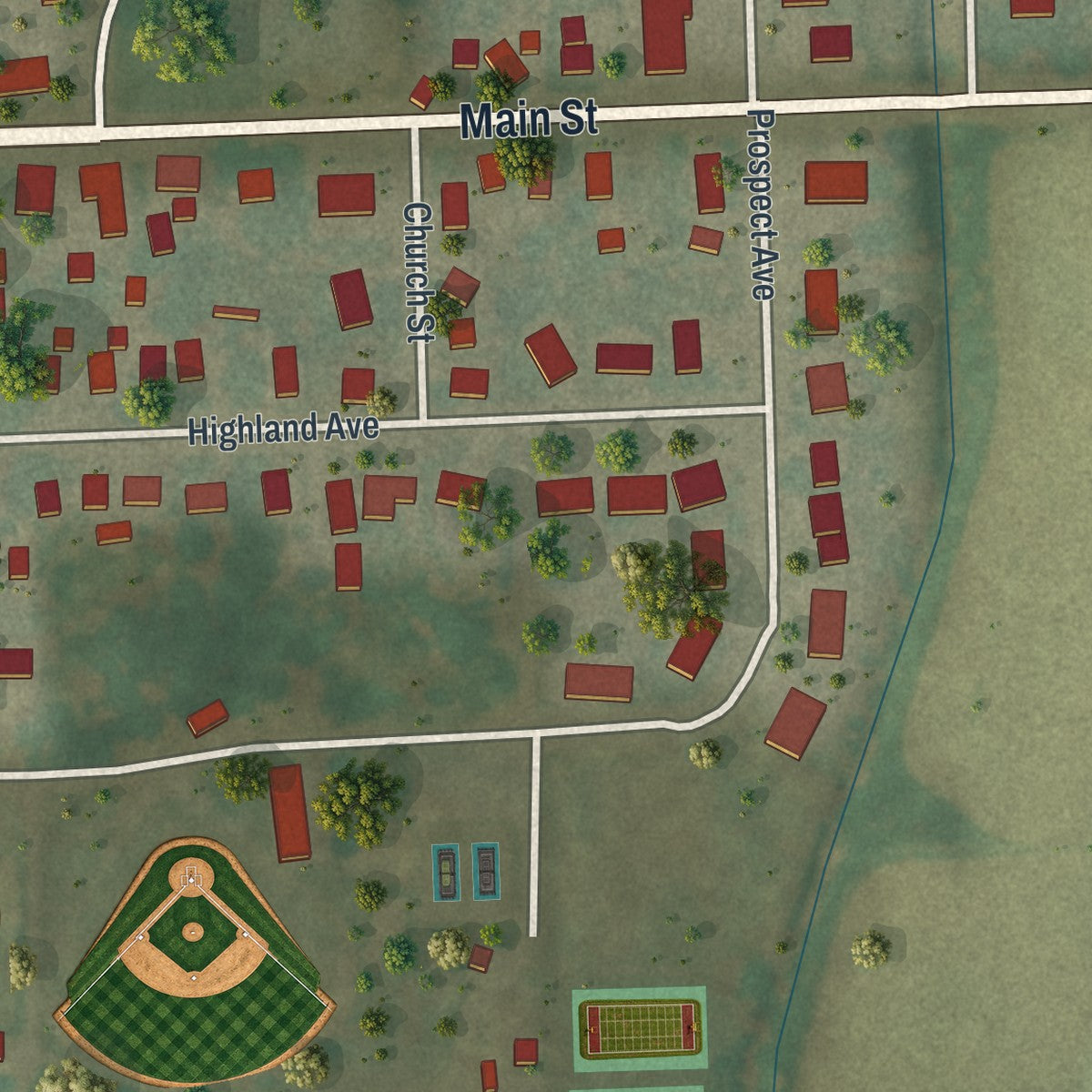 Second close-up of the map of Brownsville, Wisconsin print showing more streets and buildings