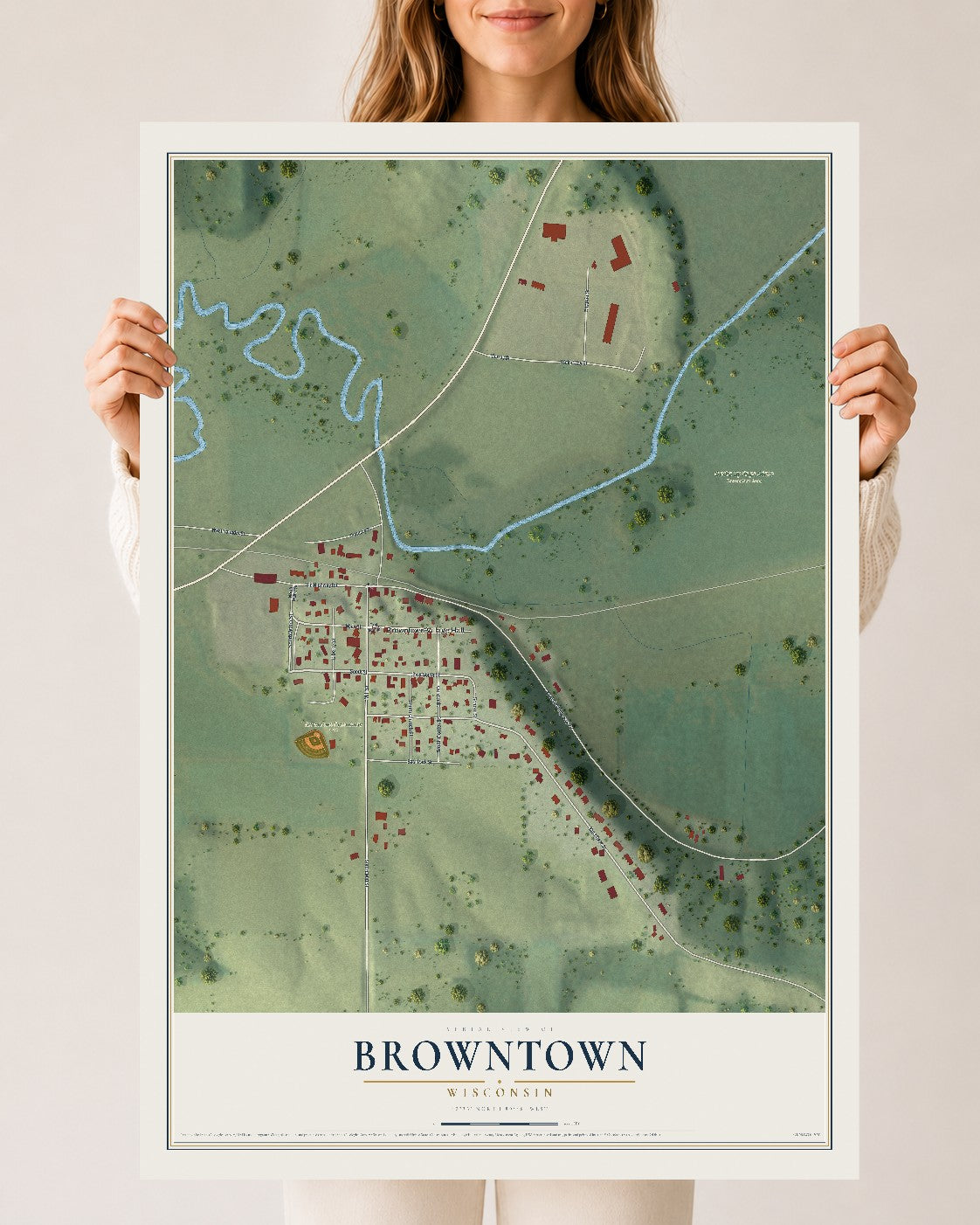 Map of Browntown, Wisconsin, 24 x 36 inch unframed archival matte print