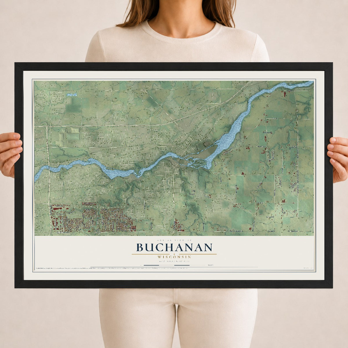 Map of Buchanan, Wisconsin, 18 x 24 inch print in a black wood frame