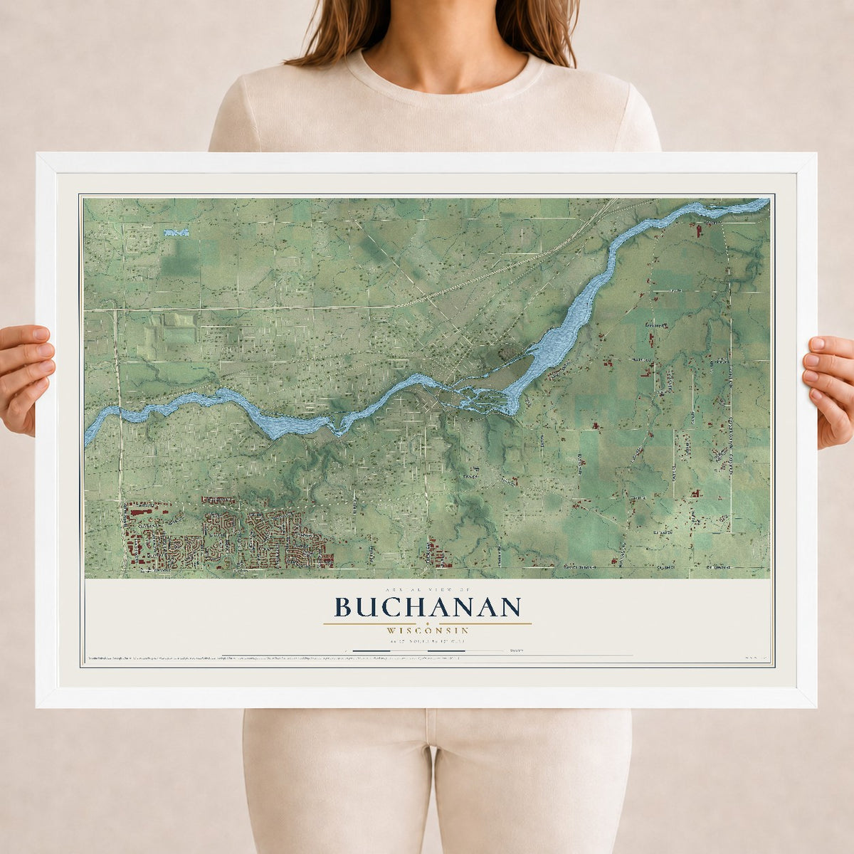 Map of Buchanan, Wisconsin, 18 x 24 inch print in a white wood frame