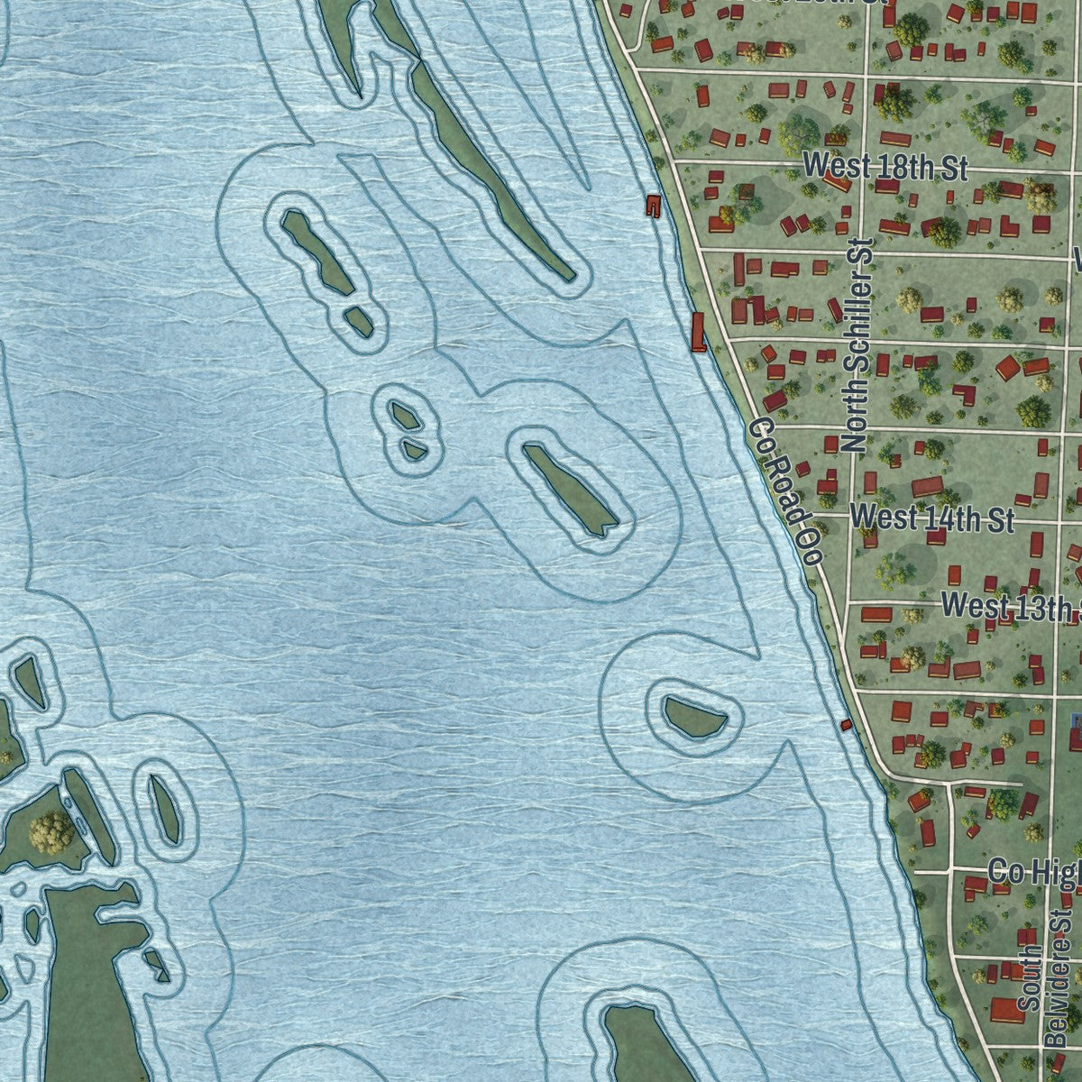 Second close-up of the map of Buffalo City, Wisconsin print showing more streets and buildings