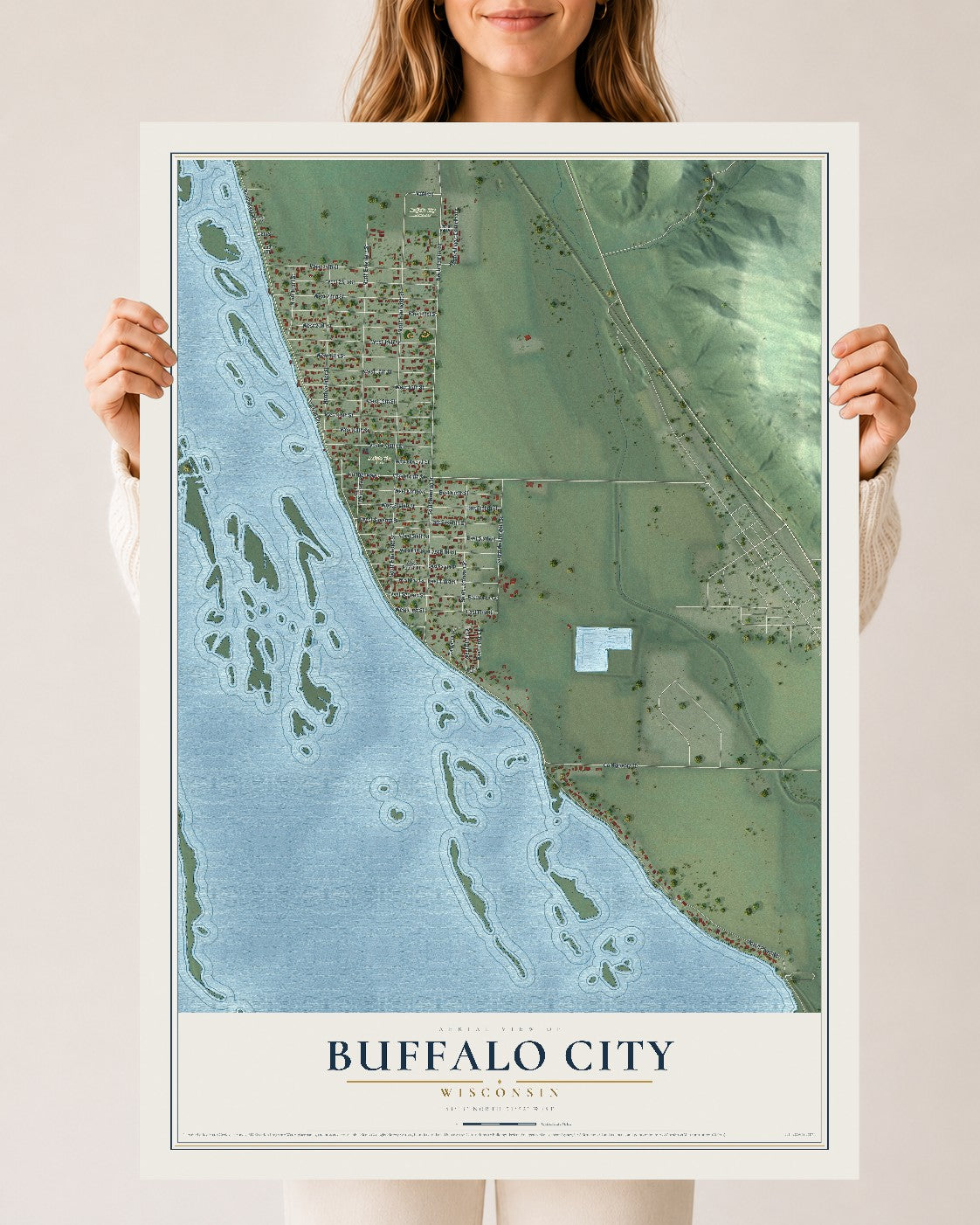 Map of Buffalo City, Wisconsin, 24 x 36 inch unframed archival matte print