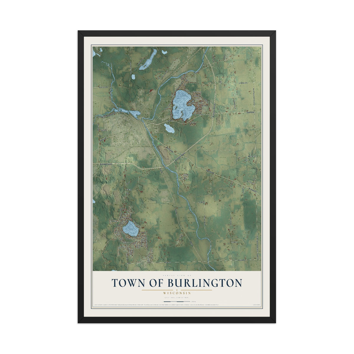 Map of the Town of Burlington, Wisconsin, 12 x 18 inch print in a black wood frame