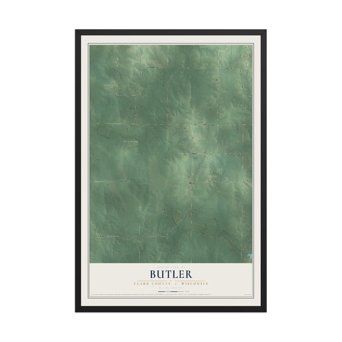 Map of Butler, Clark County, Wisconsin, 12 x 18 inch print in a black wood frame