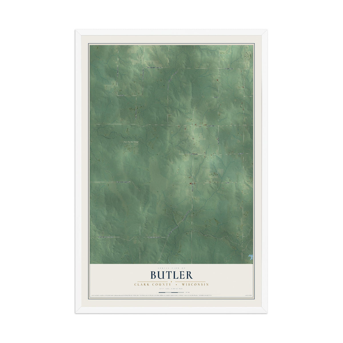 Map of Butler, Clark County, Wisconsin, 12 x 18 inch print in a white wood frame