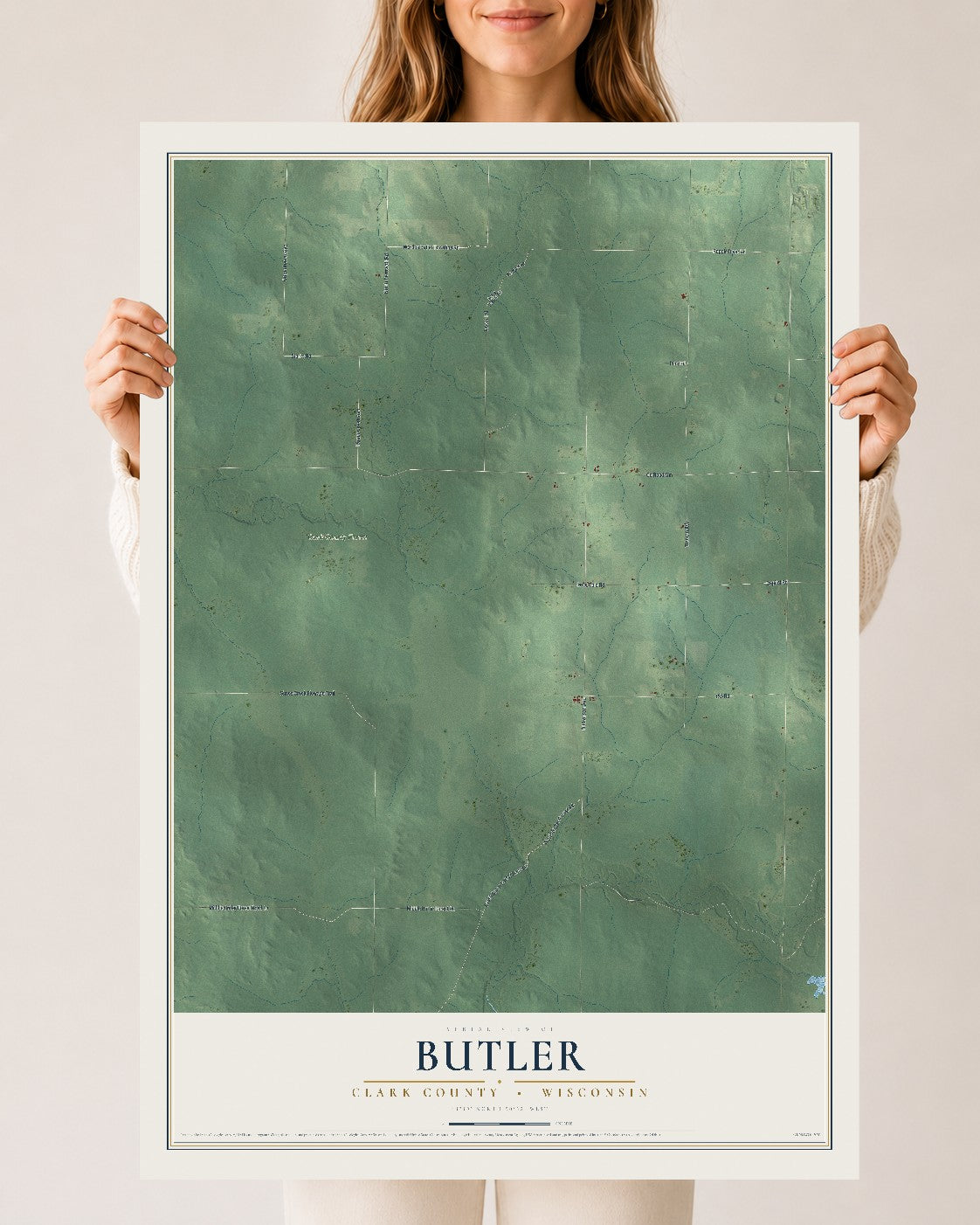 Map of Butler, Clark County, Wisconsin, 24 x 36 inch unframed archival matte print