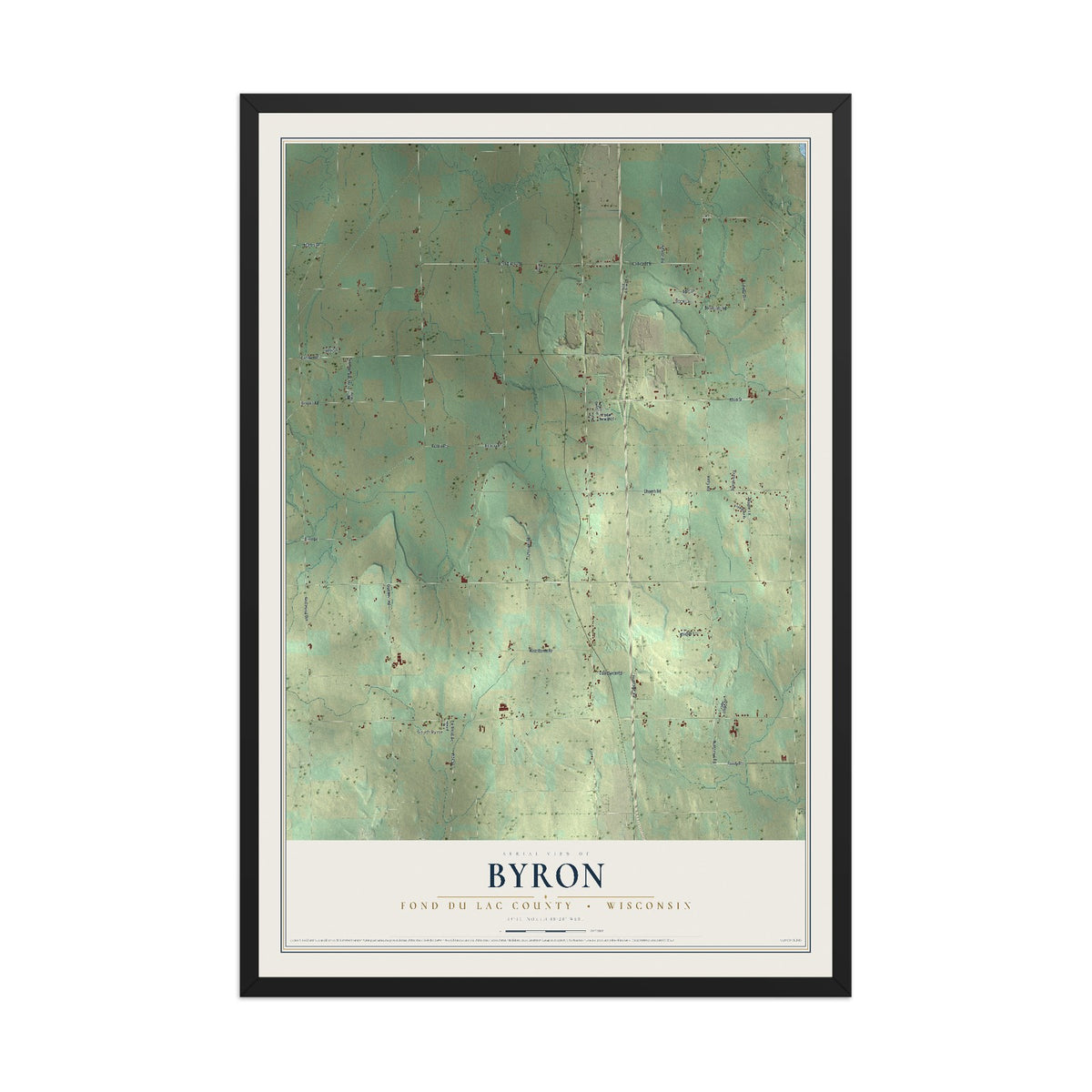 Map of Byron, Fond du Lac County, Wisconsin, 12 x 18 inch print in a black wood frame