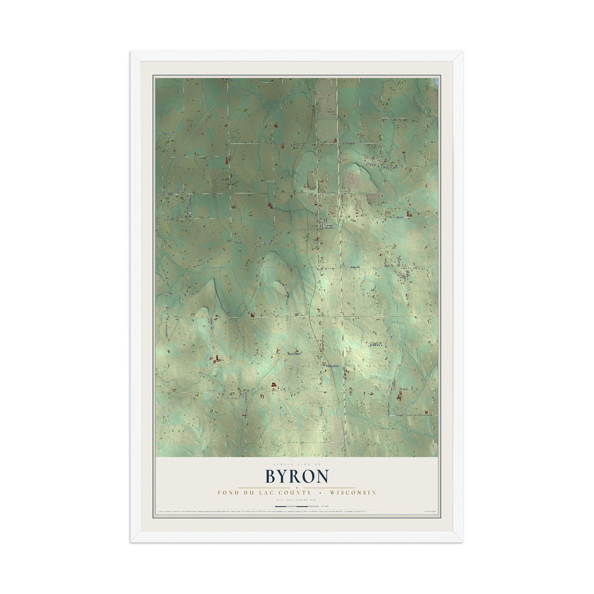 Map of Byron, Fond du Lac County, Wisconsin, 12 x 18 inch print in a white wood frame
