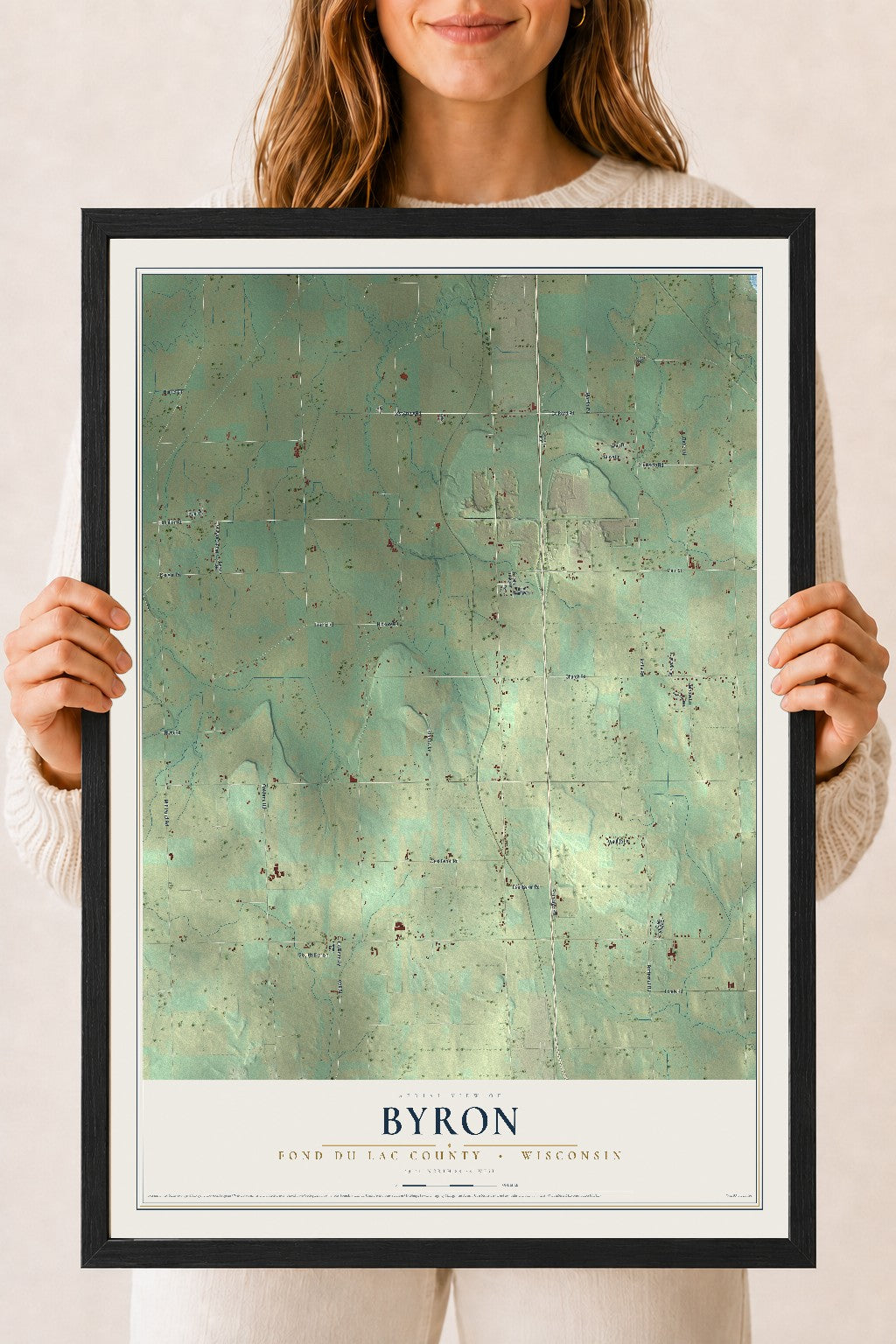 Map of Byron, Fond du Lac County, Wisconsin, 18 x 24 inch print in a black wood frame