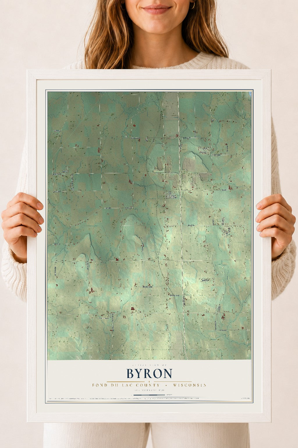Map of Byron, Fond du Lac County, Wisconsin, 18 x 24 inch print in a white wood frame