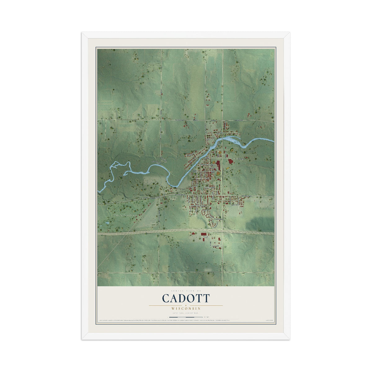 Map of Cadott, Wisconsin, 12 x 18 inch print in a white wood frame