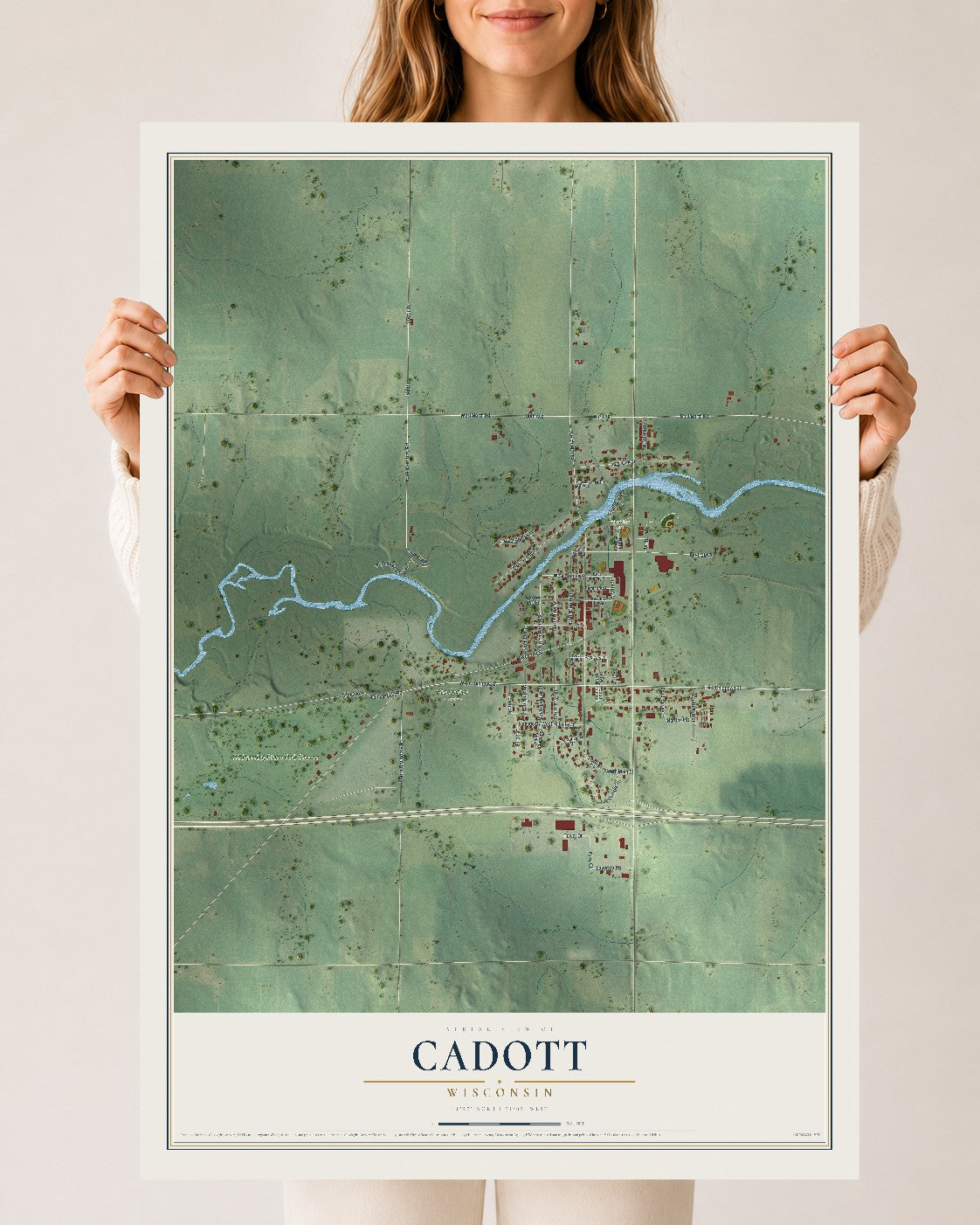 Map of Cadott, Wisconsin, 24 x 36 inch unframed archival matte print