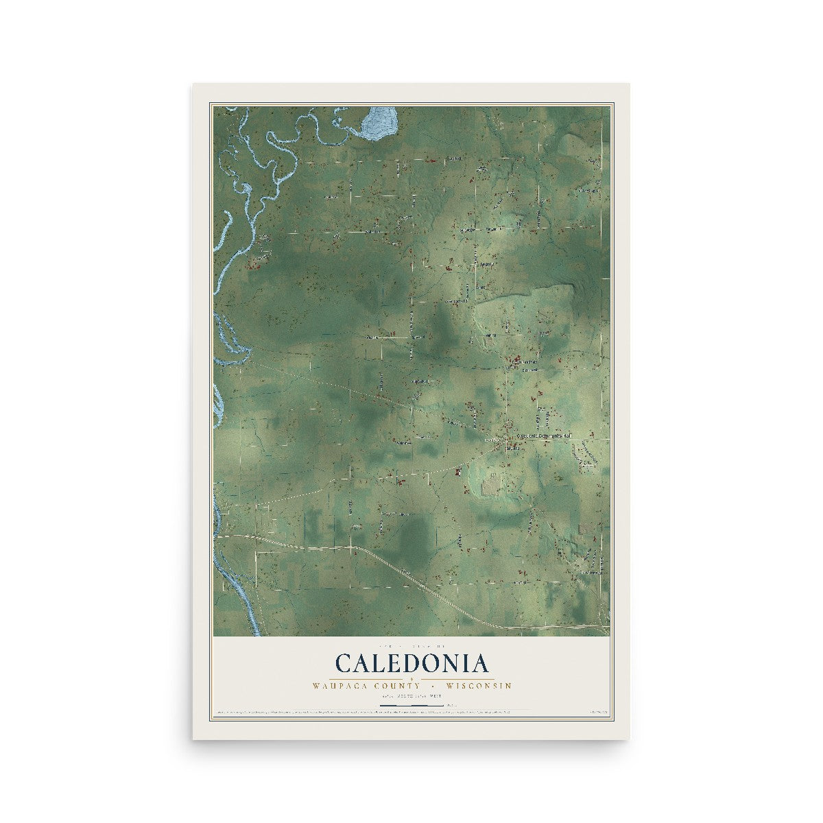 Map of Caledonia, Waupaca County, Wisconsin, 12 x 18 inch unframed archival matte print