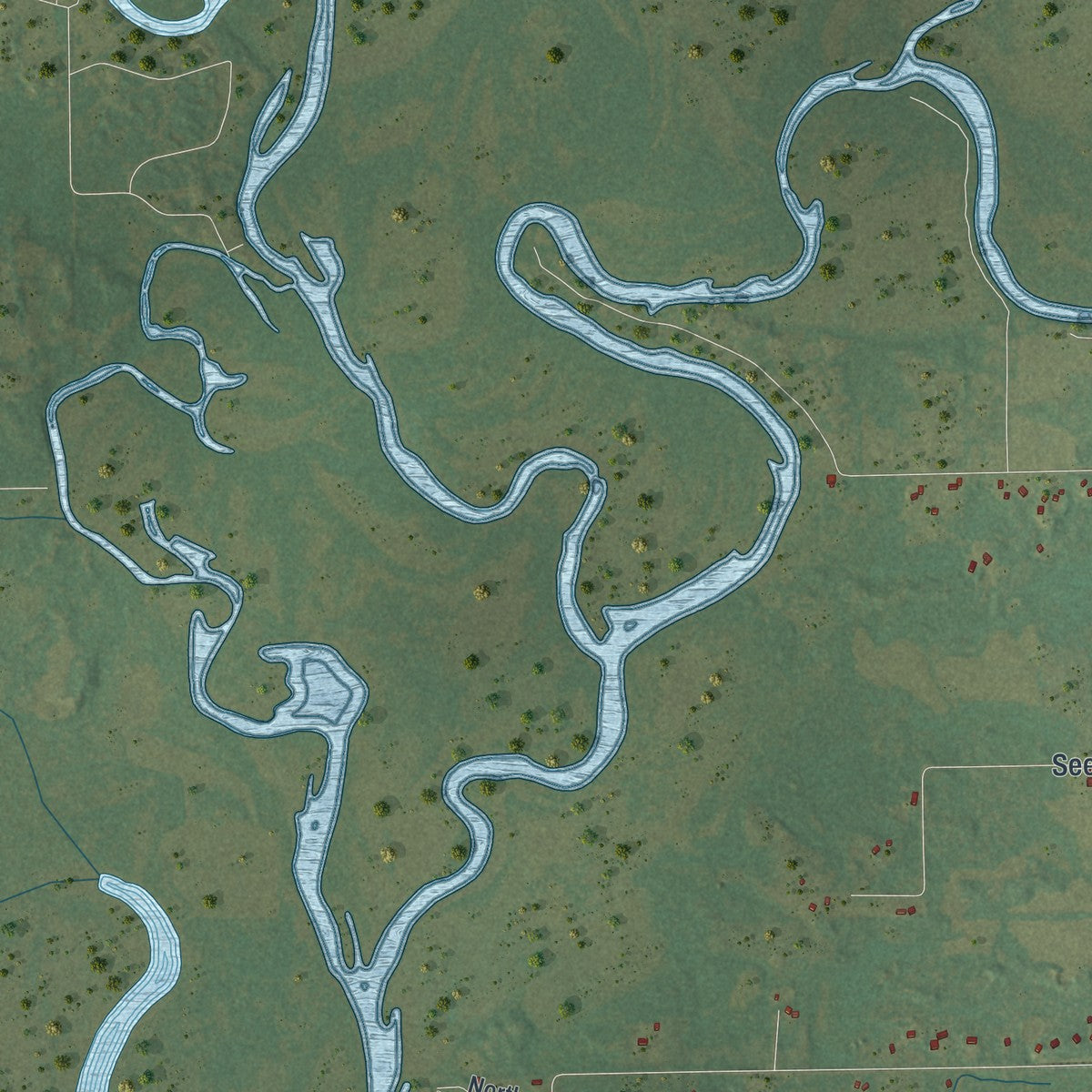 Second close-up of the map of Caledonia, Waupaca County, Wisconsin print showing more streets and buildings