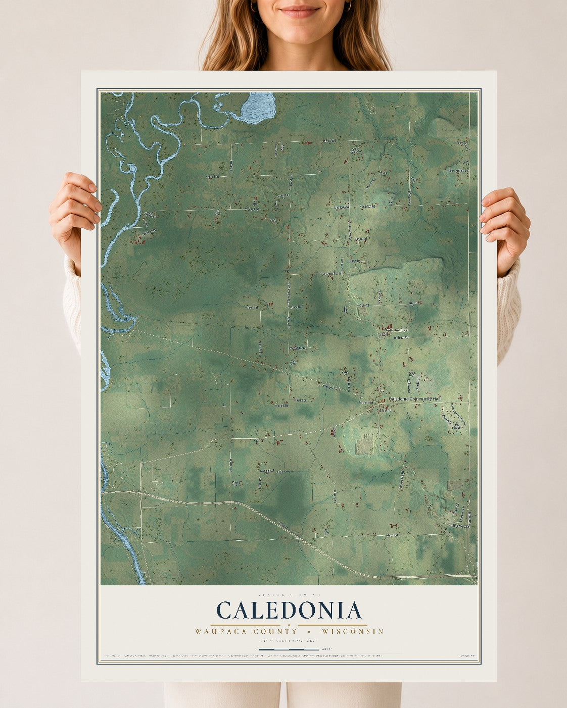 Map of Caledonia, Waupaca County, Wisconsin, 24 x 36 inch unframed archival matte print