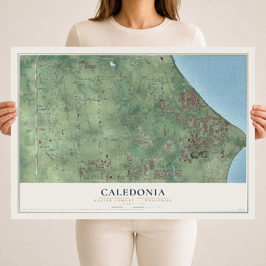 Map of Caledonia, Racine County, Wisconsin, 18 x 24 inch unframed archival matte print