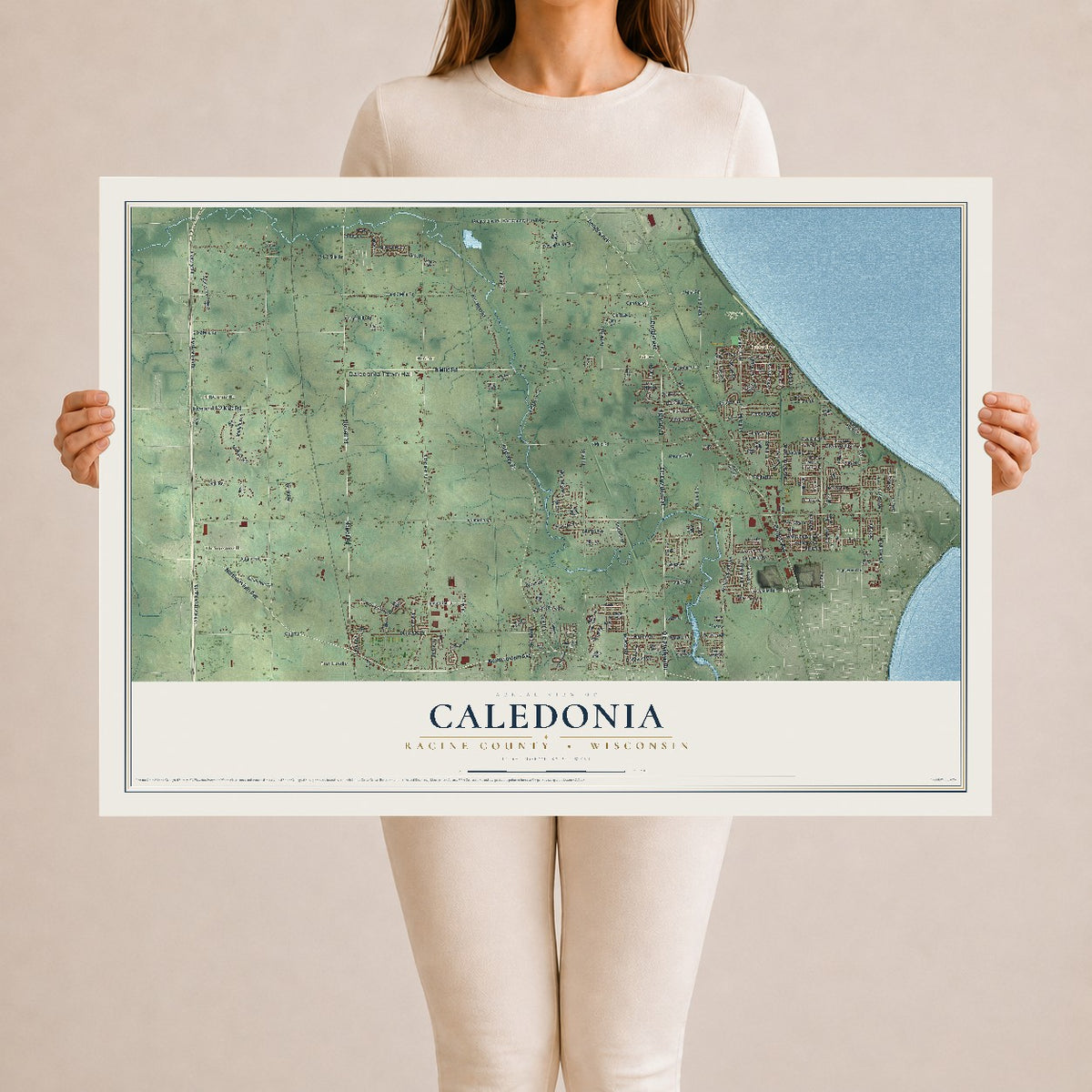 Map of Caledonia, Racine County, Wisconsin, 24 x 36 inch unframed archival matte print