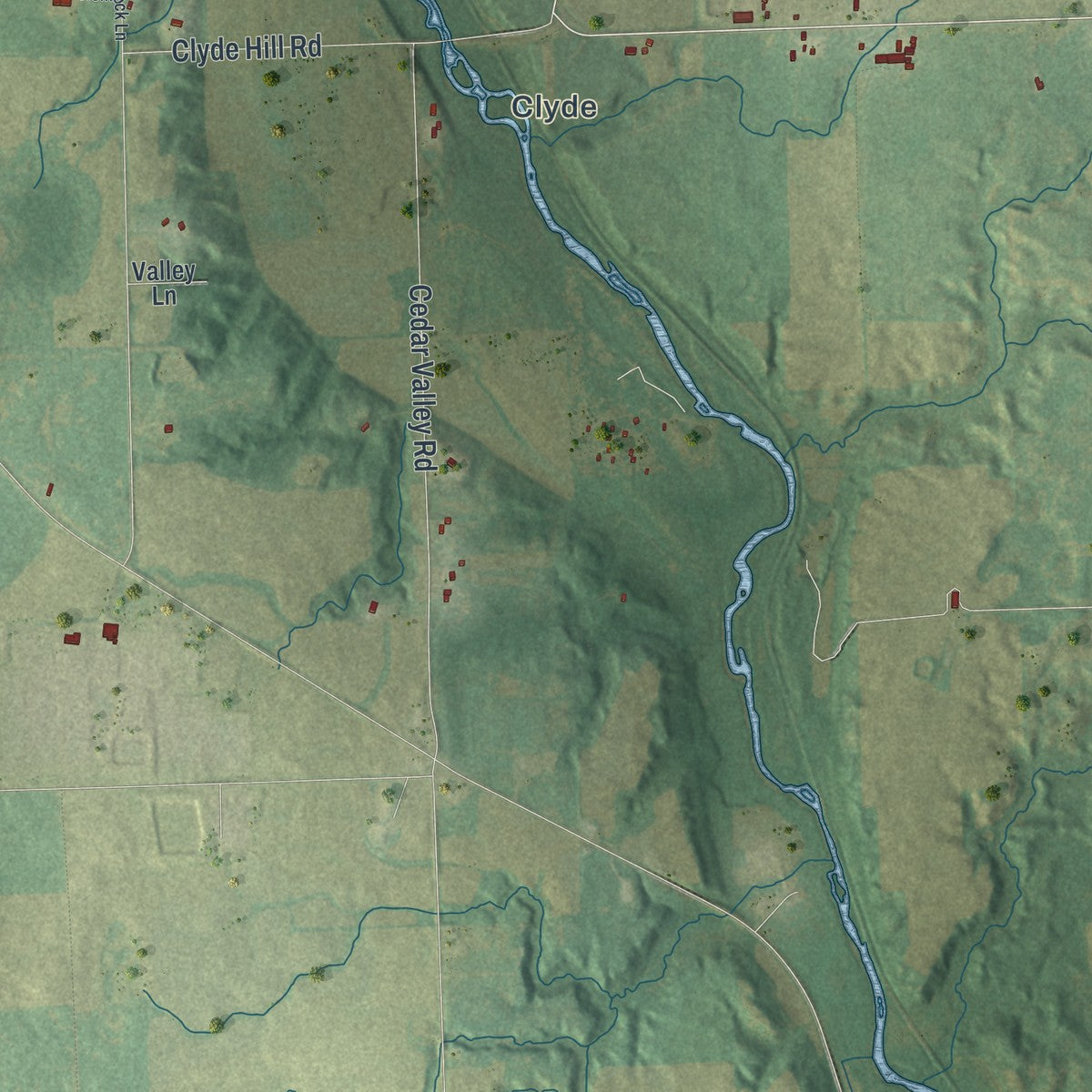 Second close-up of the map of the Town of Casco, Wisconsin print showing more streets and buildings