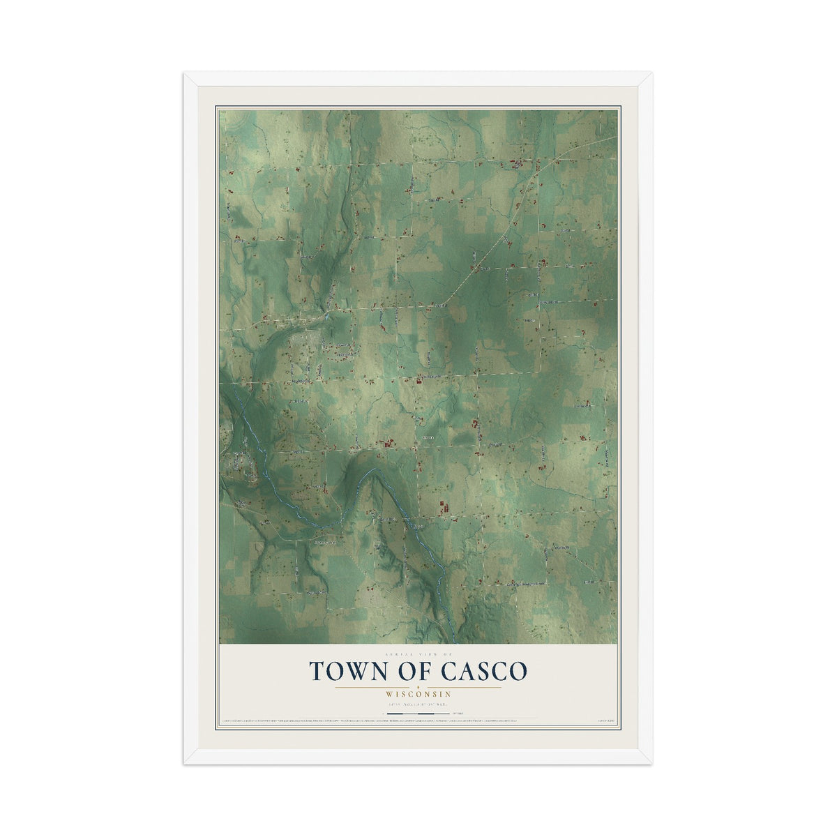 Map of the Town of Casco, Wisconsin, 12 x 18 inch print in a white wood frame