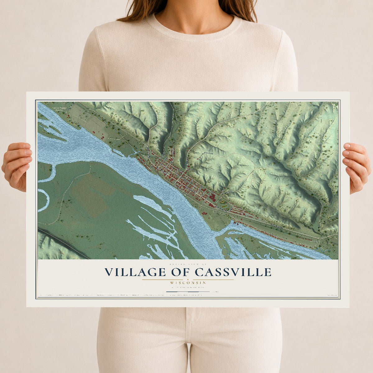 Map of Cassville, Wisconsin, 12 x 18 inch unframed archival matte print