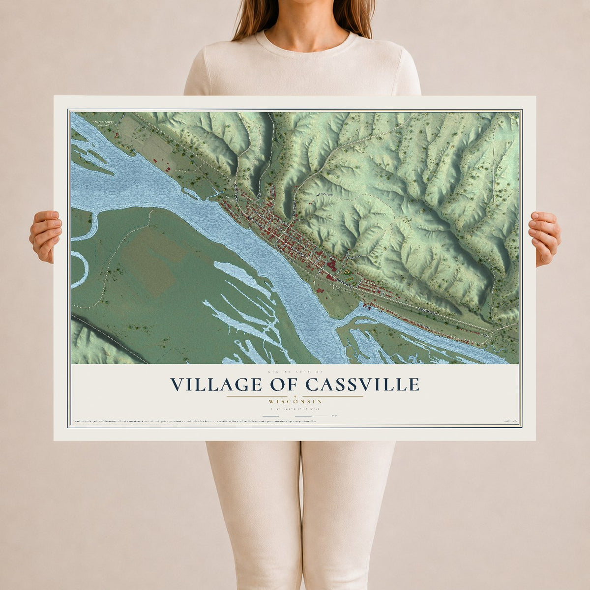 Map of Cassville, Wisconsin, 24 x 36 inch unframed archival matte print