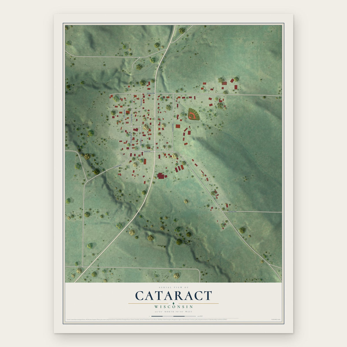 Cataract, Wisconsin map print, the full design