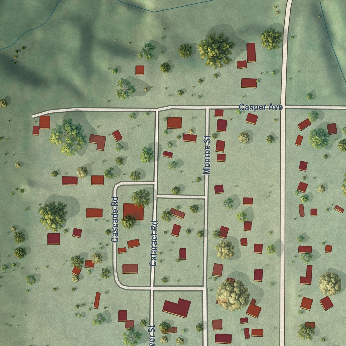 Close-up of the map of Cataract, Wisconsin print showing street and building detail