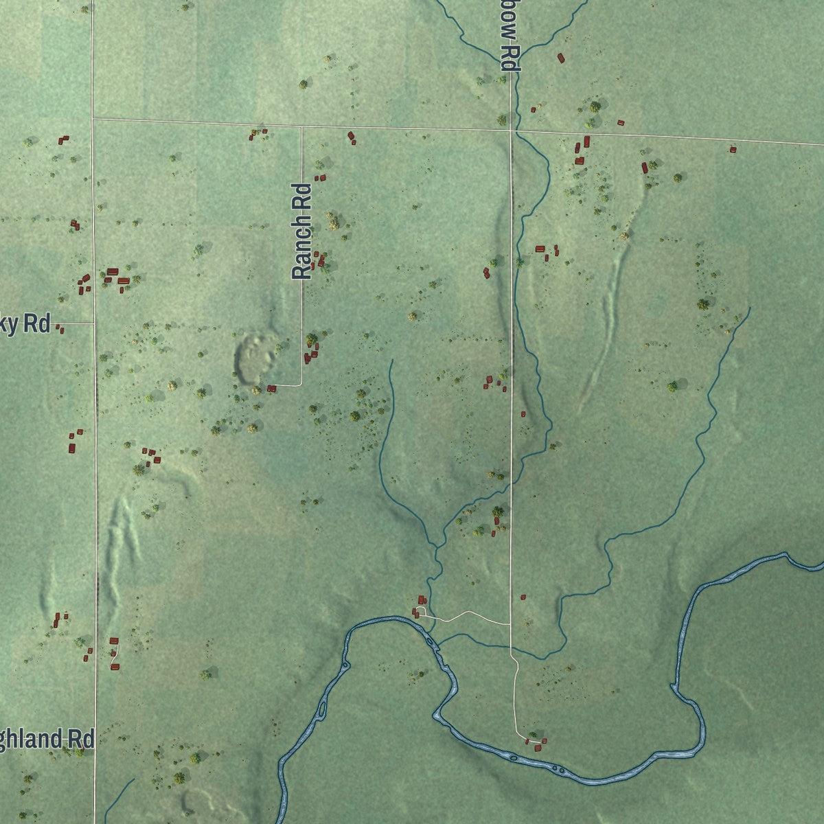 Second close-up of the map of the Town of Catawba, Wisconsin print showing more streets and buildings