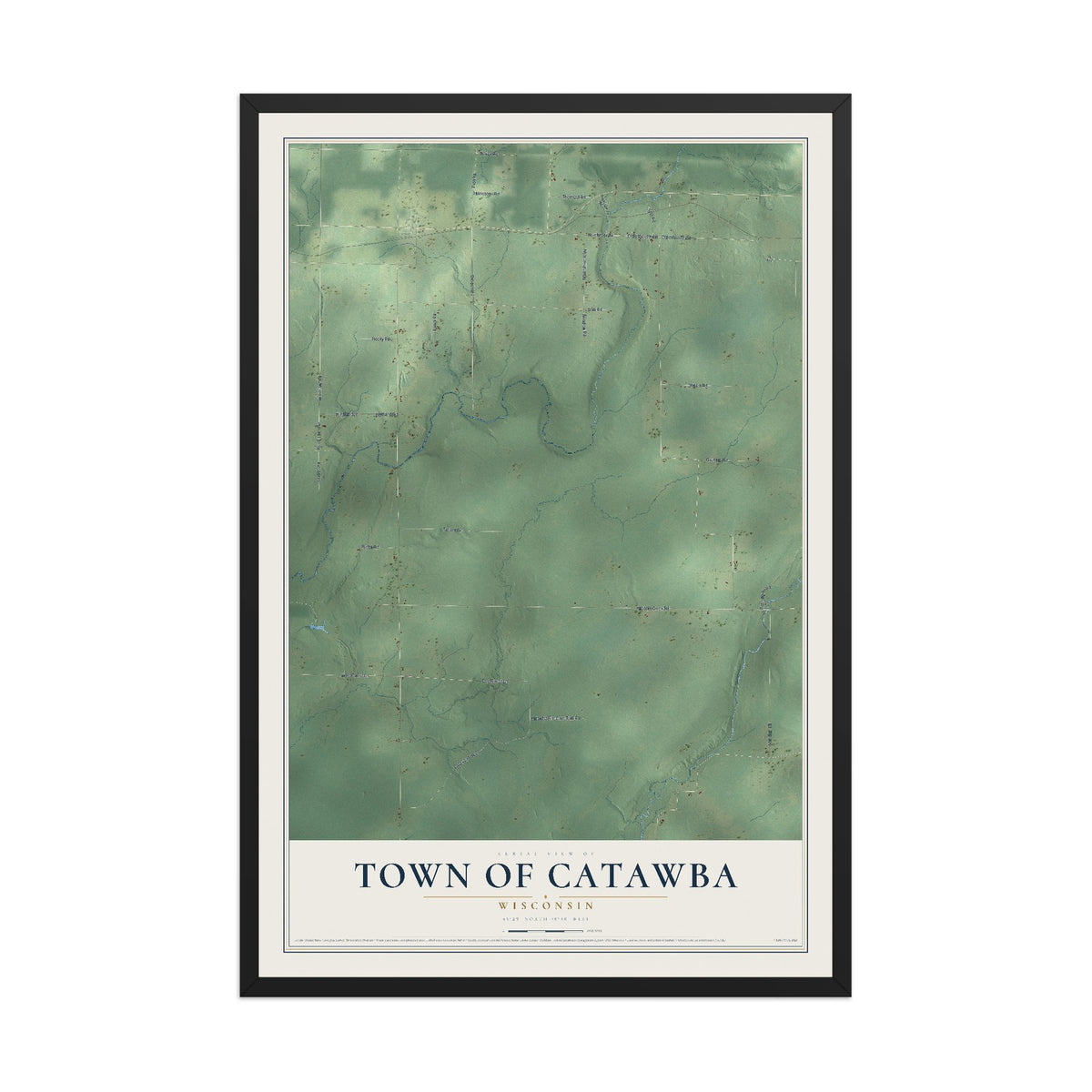 Map of the Town of Catawba, Wisconsin, 12 x 18 inch print in a black wood frame
