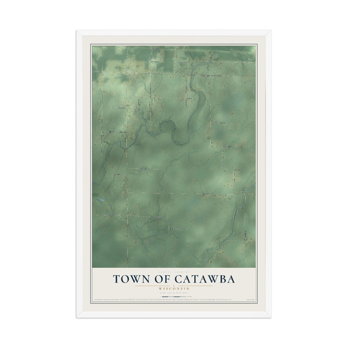 Map of the Town of Catawba, Wisconsin, 12 x 18 inch print in a white wood frame
