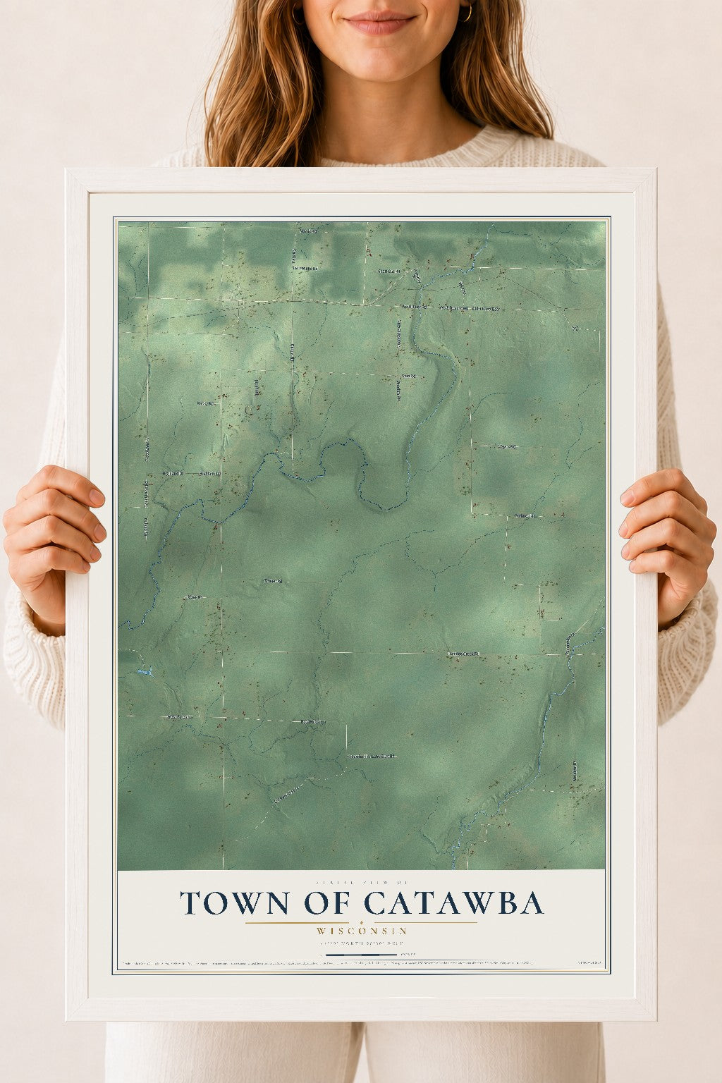 Map of the Town of Catawba, Wisconsin, 18 x 24 inch print in a white wood frame