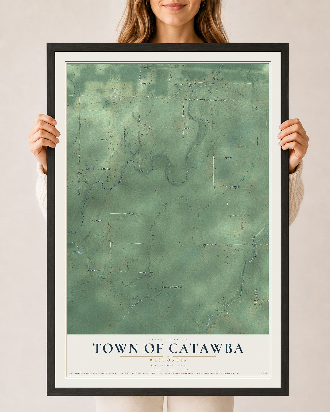 Map of the Town of Catawba, Wisconsin, 24 x 36 inch print in a black wood frame