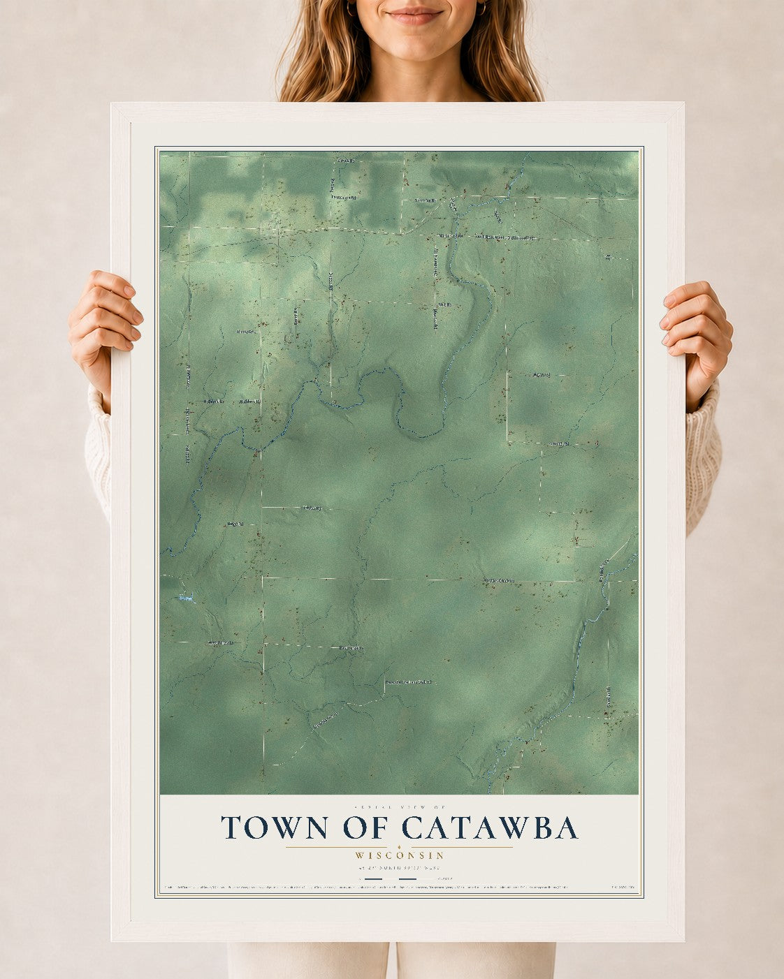 Map of the Town of Catawba, Wisconsin, 24 x 36 inch print in a white wood frame