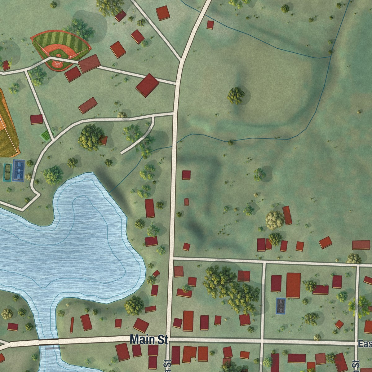 Close-up of the map of Cazenovia, Wisconsin print showing street and building detail