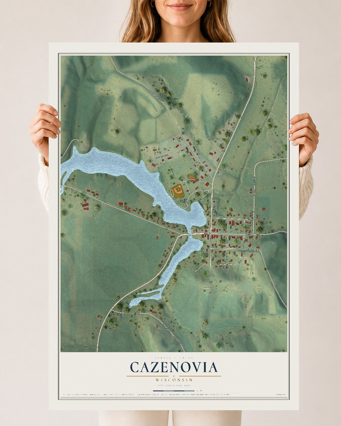 Map of Cazenovia, Wisconsin, 24 x 36 inch unframed archival matte print