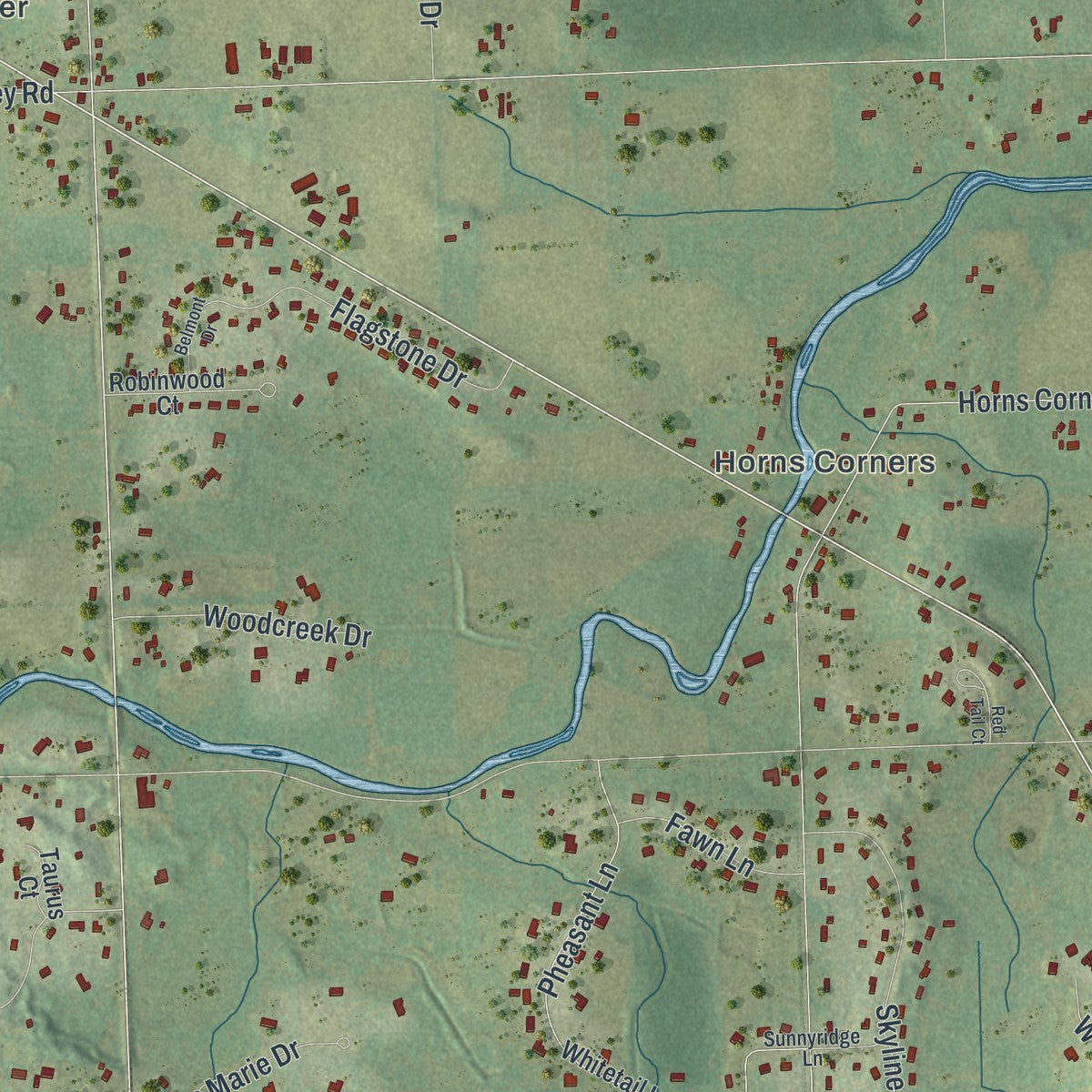 Second close-up of the map of the Town of Cedarburg, Wisconsin print showing more streets and buildings