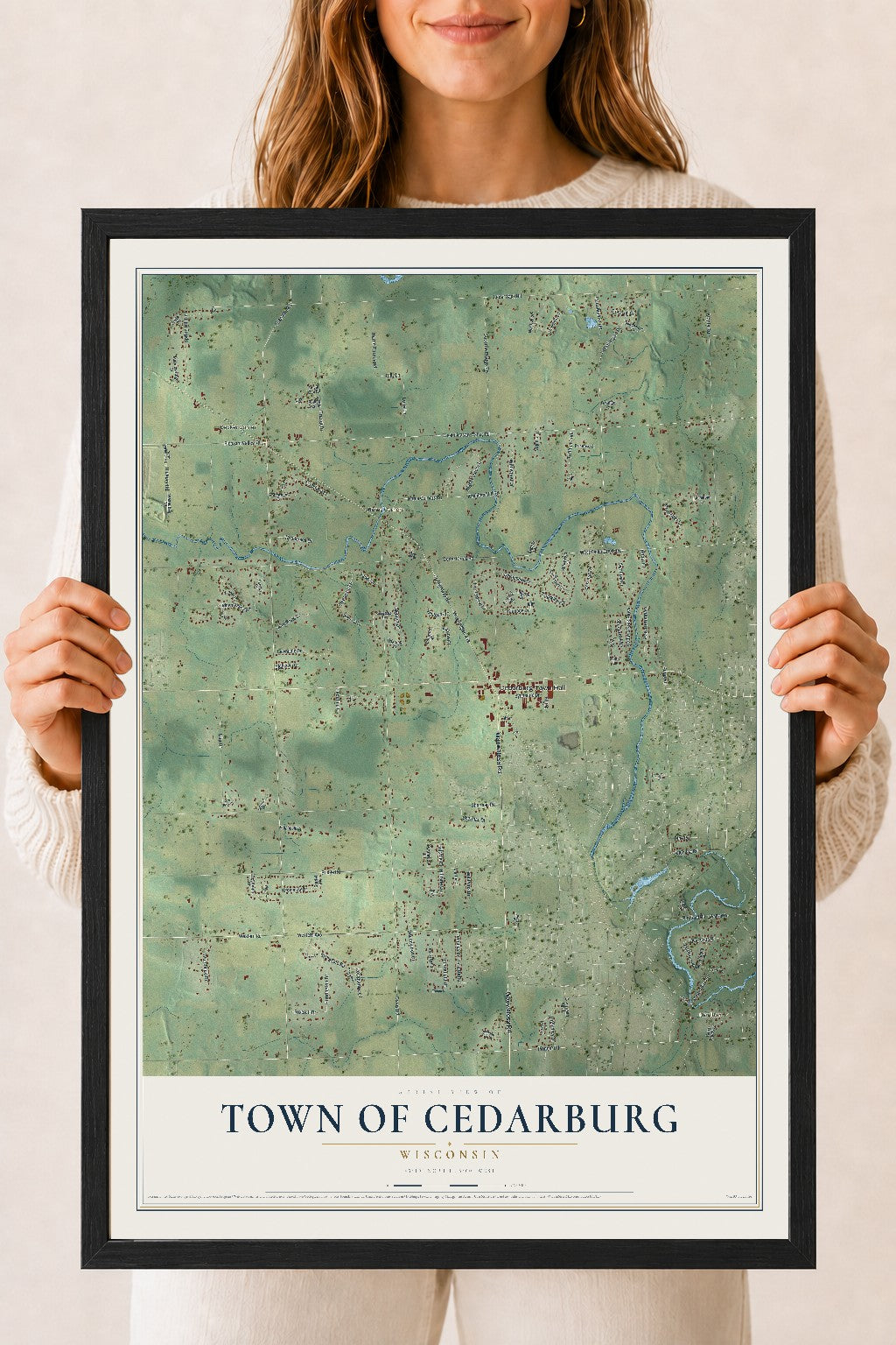 Map of the Town of Cedarburg, Wisconsin, 18 x 24 inch print in a black wood frame